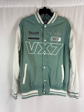 Seven Souls Racing Varsity Jacket in Sage Green & White size: L